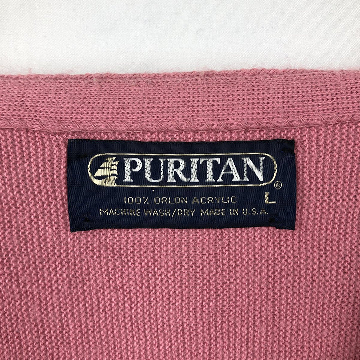 1980'S PURITAN Acrylic Knit Cardigan, Made in USA, Men's Size L (approx.), Vintage Oron Acrylic pink type Vintage Second Hand