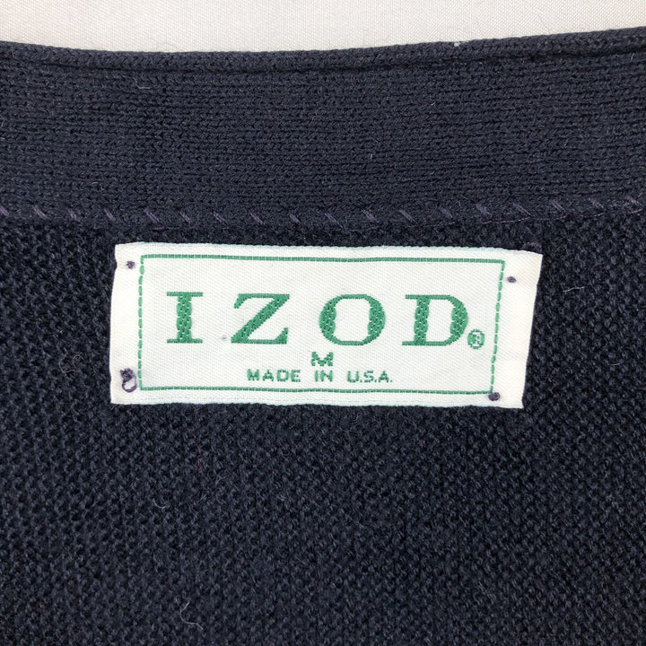 Vintage 90'S IZOD acrylic knit cardigan, made in the USA, size M, men's acrylic navy blue type Vintage Second Hand