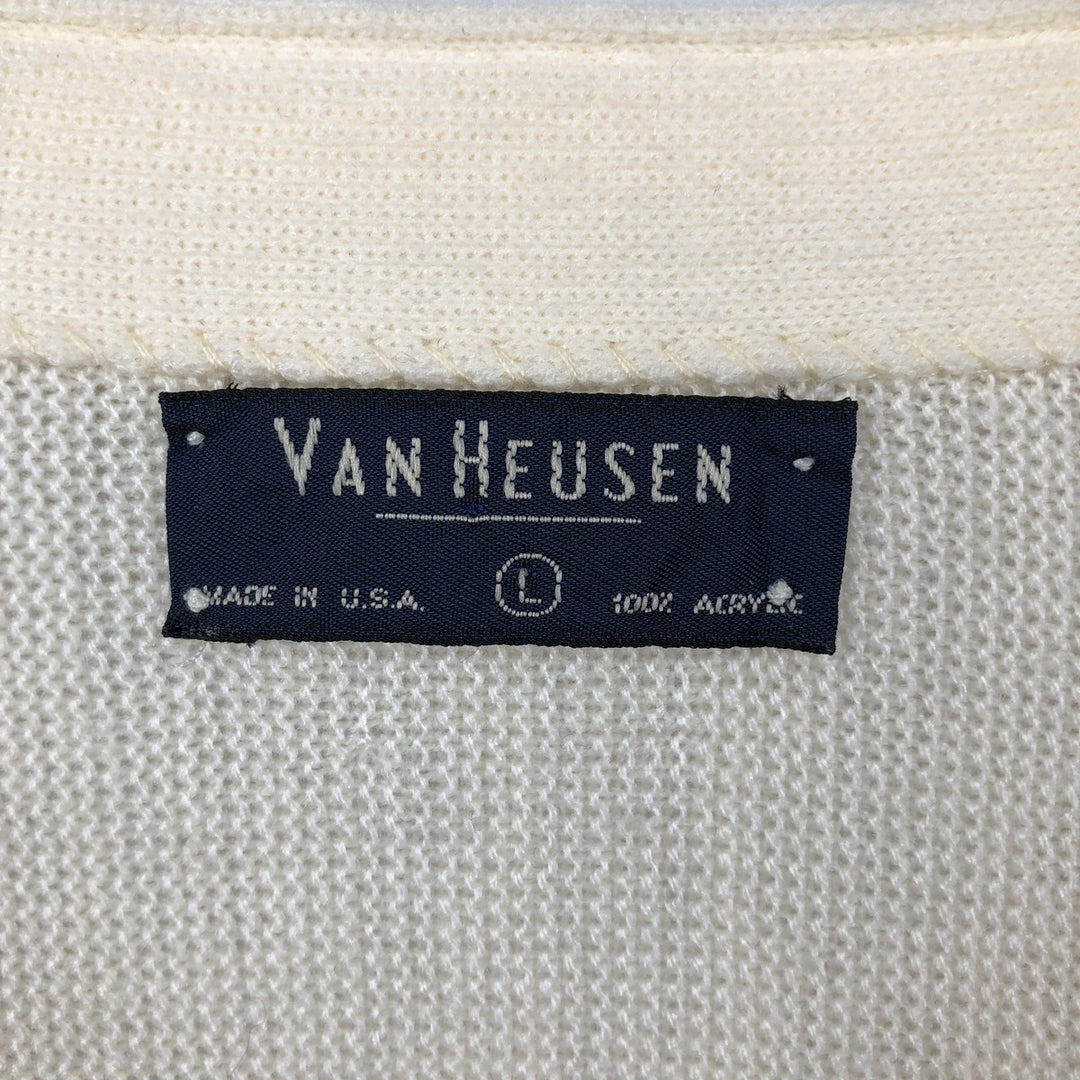 90'S VAN HEUSEN Acrylic Knit Cardigan, Made in USA, Men's Size L (approx.), Vintage acrylic unbleached Vintage Second Hand