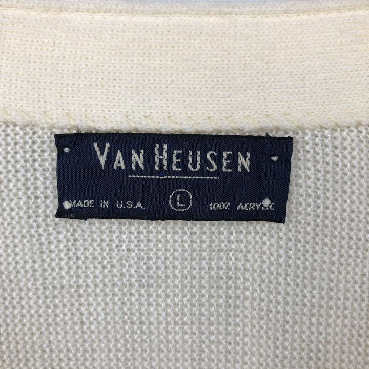 90'S VAN HEUSEN Acrylic Knit Cardigan, Made in USA, Men's Size L (approx.), Vintage acrylic unbleached Vintage Second Hand