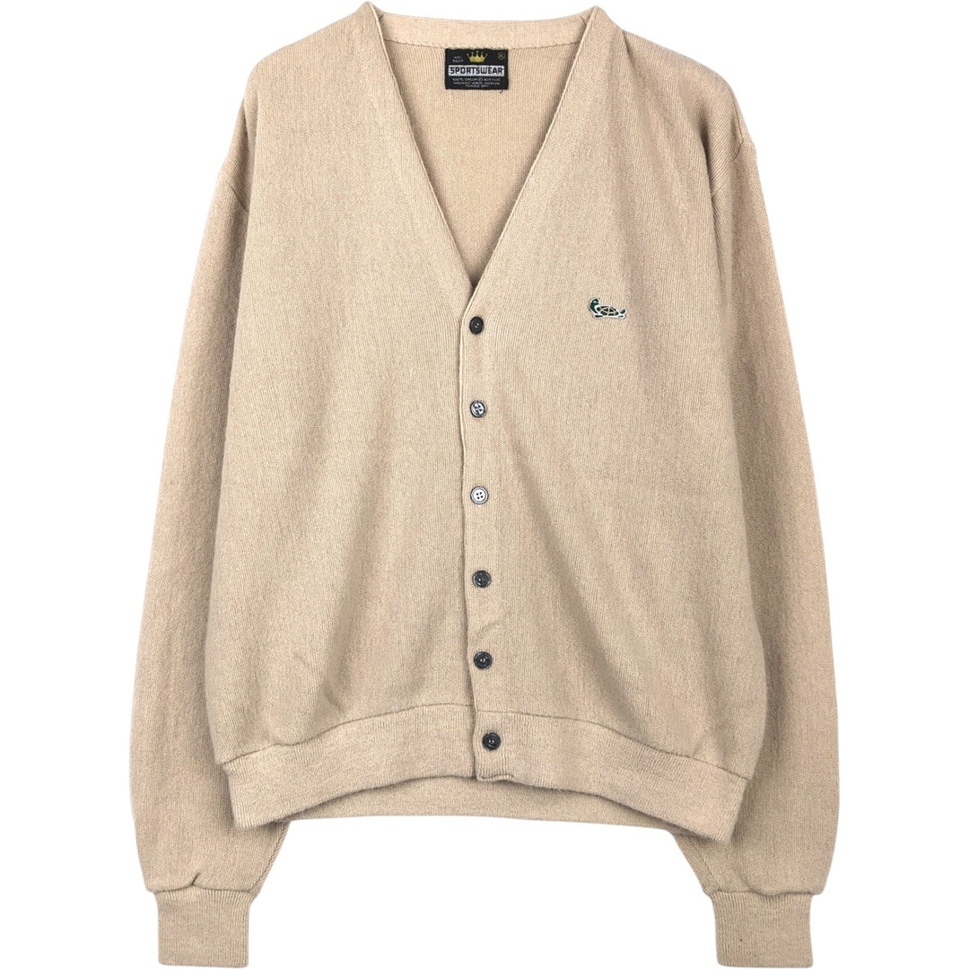 ~80'S Sportswear Acrylic Knit Cardigan, Men's XL equivalent, Vintage Oron Acrylic Beige type Vintage Second Hand