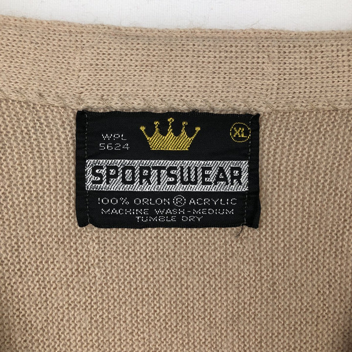 ~80'S Sportswear Acrylic Knit Cardigan, Men's XL equivalent, Vintage Oron Acrylic Beige type Vintage Second Hand