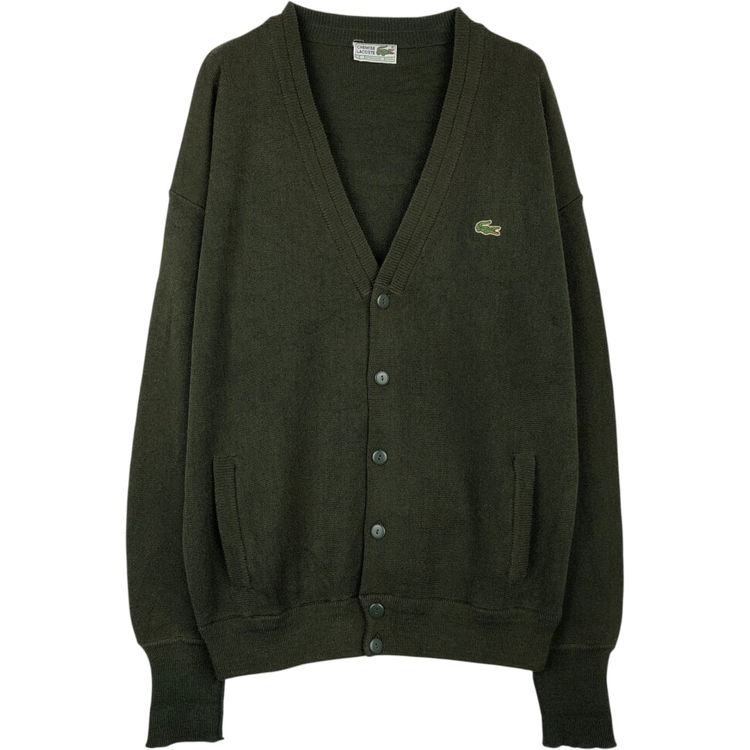1980'S Lacoste CHEMISE Acrylic Knit Cardigan, Made in Spain, Men's Size XL (approx.), Vintage acrylic Khaki type Vintage Second Hand