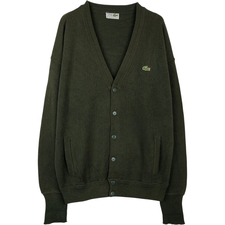 1980'S Lacoste CHEMISE Acrylic Knit Cardigan, Made in Spain, Men's Size XL (approx.), Vintage acrylic Khaki type Vintage Second Hand