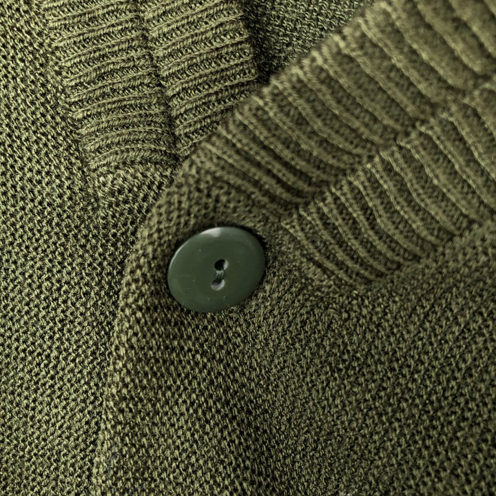 1980'S Lacoste CHEMISE Acrylic Knit Cardigan, Made in Spain, Men's Size XL (approx.), Vintage acrylic Khaki type Vintage Second Hand