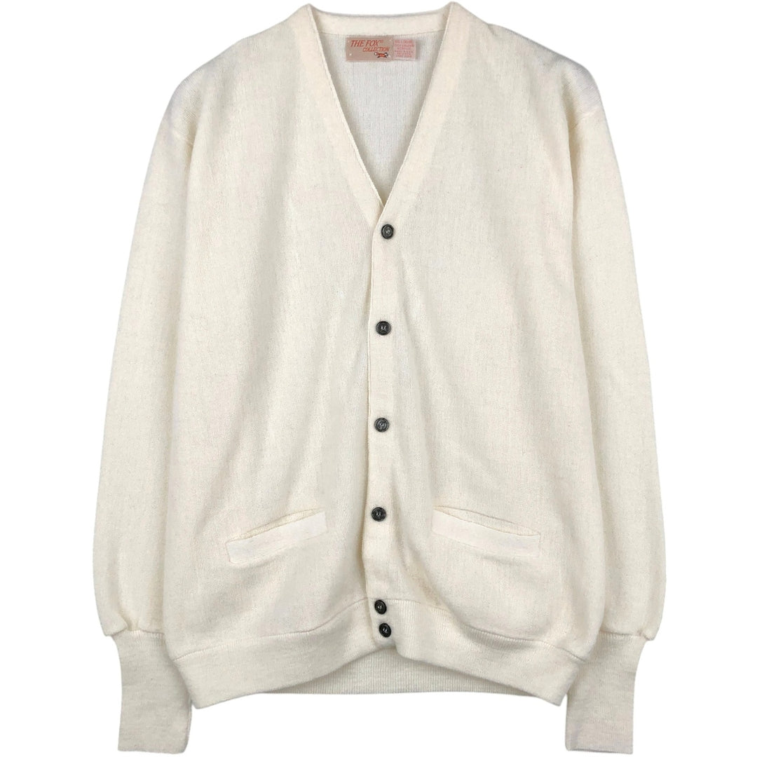70s-80'S THE FOX COLLECTION Acrylic Knit Cardigan, Made in USA, Men's Size L (approx.), Vintage Oron Acrylic pale white type Vintage Second Hand