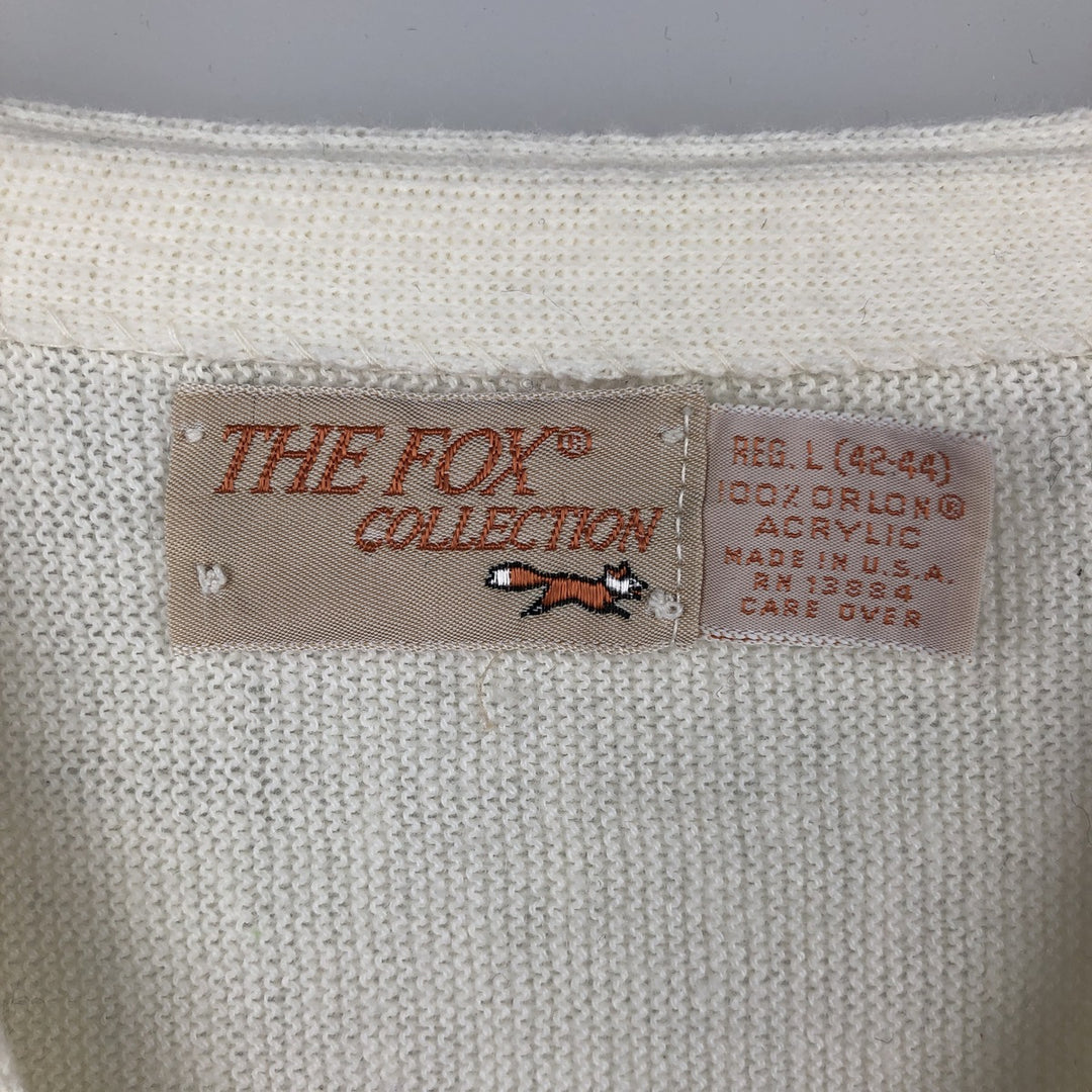 70s-80'S THE FOX COLLECTION Acrylic Knit Cardigan, Made in USA, Men's Size L (approx.), Vintage Oron Acrylic pale white type Vintage Second Hand