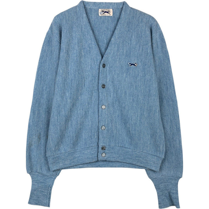 70s-80'S JCPenney THE FOX Sweater Acrylic Knit Cardigan, Men's Size M (approx.), Vintage Oron Acrylic Blue type light blue Vintage Second Hand