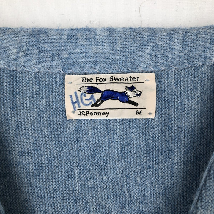 70s-80'S JCPenney THE FOX Sweater Acrylic Knit Cardigan, Men's Size M (approx.), Vintage Oron Acrylic Blue type light blue Vintage Second Hand