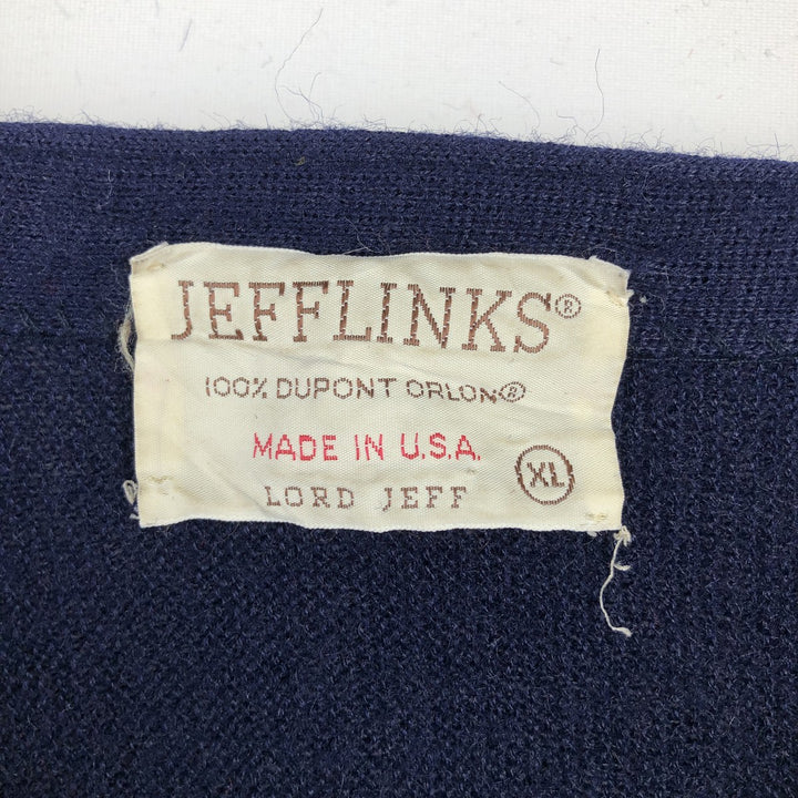 1970'S LORD JEFF JEFFLINKS Acrylic Knit Cardigan, Made in USA, Men's XL equivalent, Vintage Oron Acrylic navy blue type Vintage Second Hand
