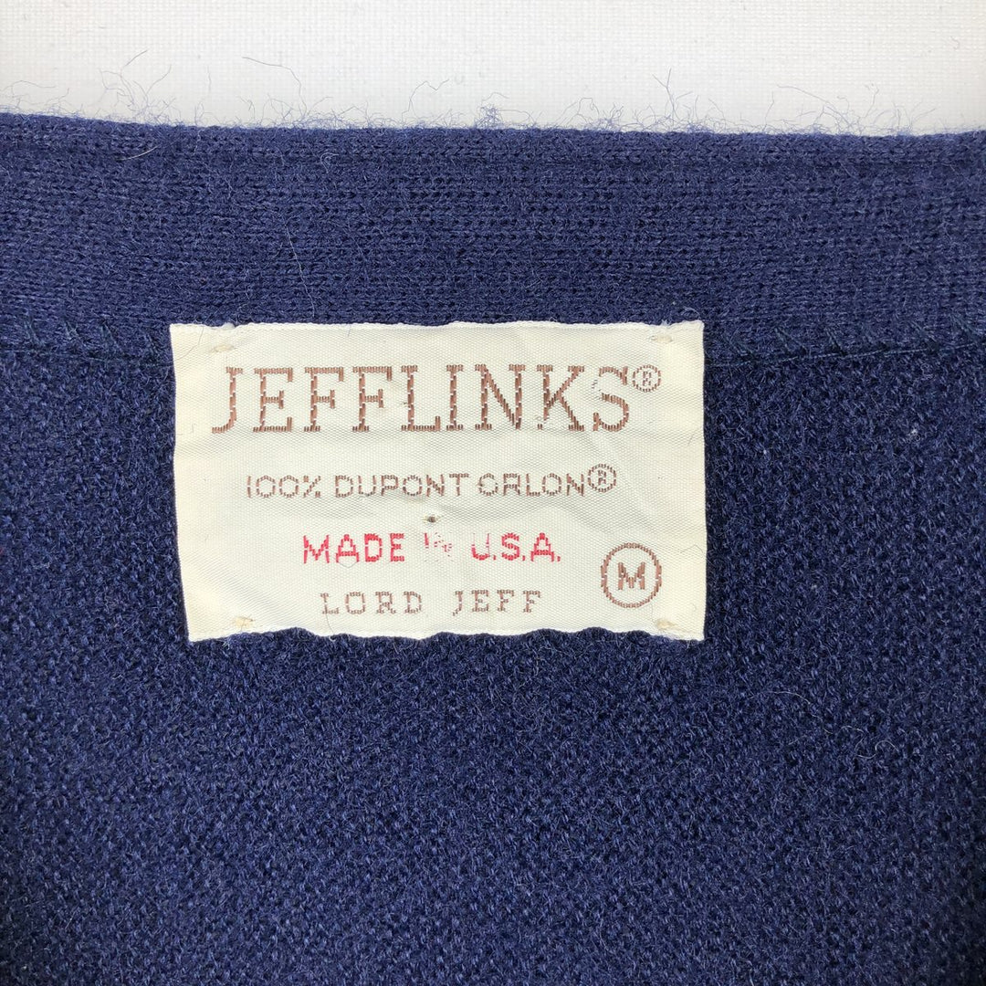 1970'S LORD JEFF JEFFLINKS Acrylic Knit Cardigan, Made in USA, Men's Size M (approx.), Vintage Oron Acrylic navy blue type Vintage Second Hand