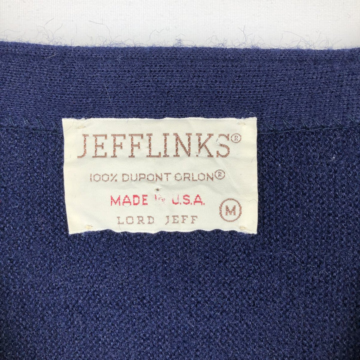 1970'S LORD JEFF JEFFLINKS Acrylic Knit Cardigan, Made in USA, Men's Size M (approx.), Vintage Oron Acrylic navy blue type Vintage Second Hand