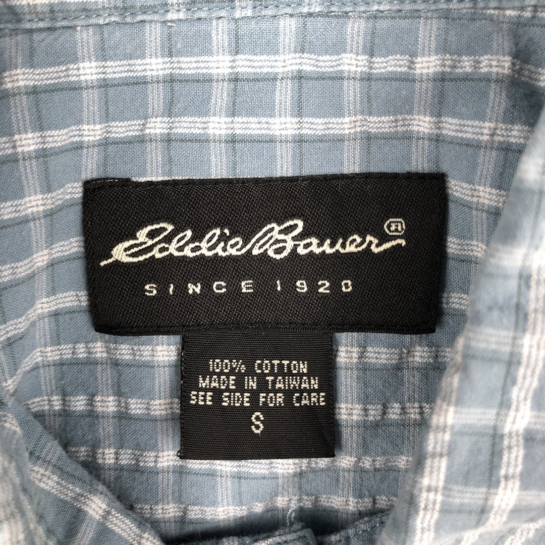 2000'S Eddie Bauer Long-Sleeve Button-Down Check Shirt, Men's Size S (approx.) cotton Blue type light blue Vintage Second Hand