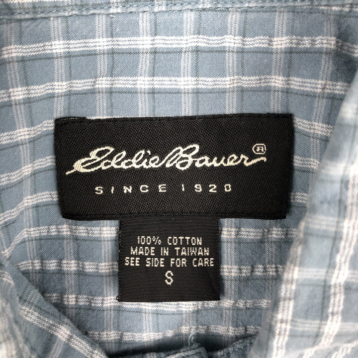 2000'S Eddie Bauer Long-Sleeve Button-Down Check Shirt, Men's Size S (approx.) cotton Blue type light blue Vintage Second Hand