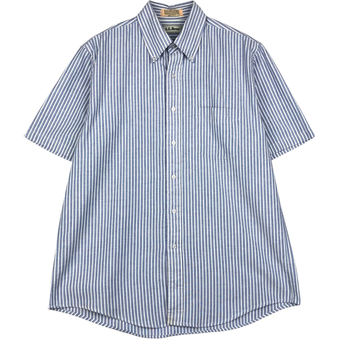 Vintage 1990'S LLBean short-sleeved button-down striped shirt, men's size XL. cotton blue type Vintage Second Hand