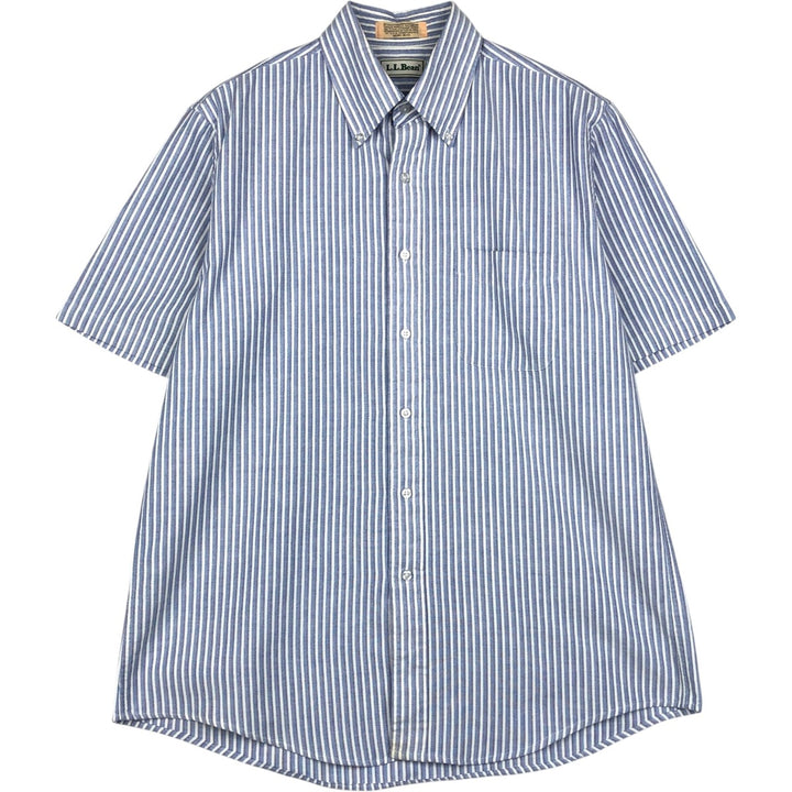 Vintage 1990'S LLBean short-sleeved button-down striped shirt, men's size XL. cotton blue type Vintage Second Hand