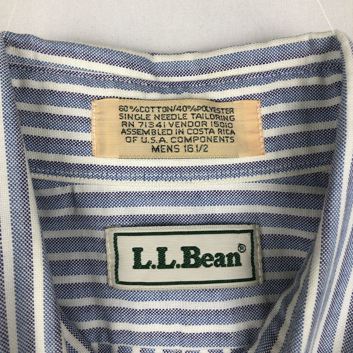 Vintage 1990'S LLBean short-sleeved button-down striped shirt, men's size XL. cotton blue type Vintage Second Hand