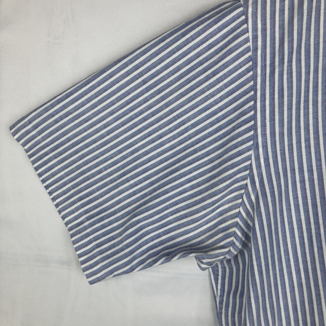 Vintage 1990'S LLBean short-sleeved button-down striped shirt, men's size XL. cotton blue type Vintage Second Hand