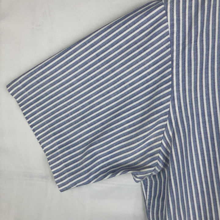Vintage 1990'S LLBean short-sleeved button-down striped shirt, men's size XL. cotton blue type Vintage Second Hand