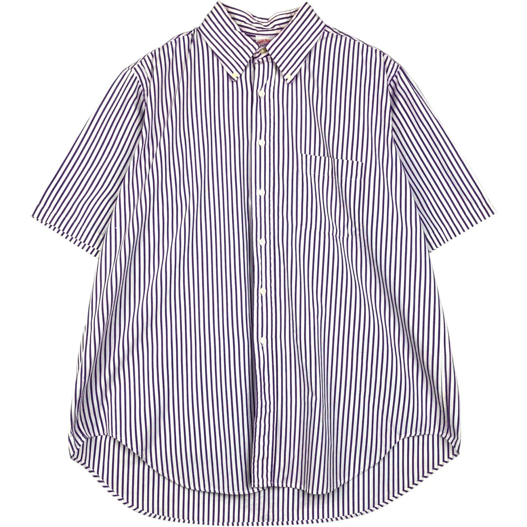 80s-90'S Brooks Brother Est.1818 Short-Sleeve Button-Down Striped Shirt, Made in USA, Men's XL (approx.) Vintage cotton purple type Vintage Second Hand