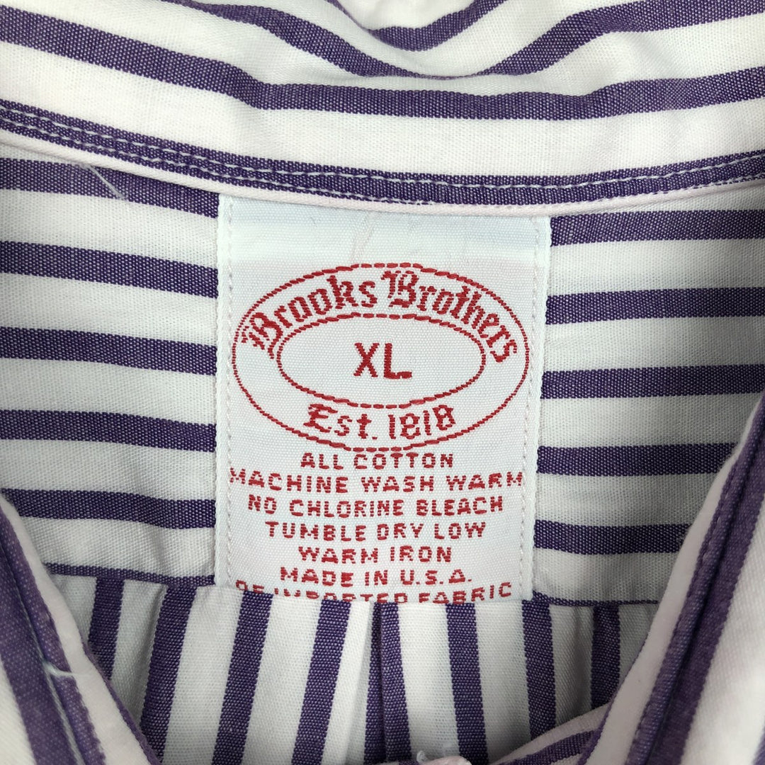 80s-90'S Brooks Brother Est.1818 Short-Sleeve Button-Down Striped Shirt, Made in USA, Men's XL (approx.) Vintage cotton purple type Vintage Second Hand
