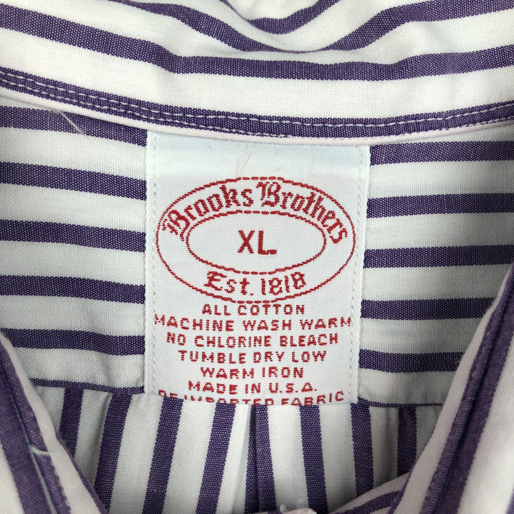 80s-90'S Brooks Brother Est.1818 Short-Sleeve Button-Down Striped Shirt, Made in USA, Men's XL (approx.) Vintage cotton purple type Vintage Second Hand