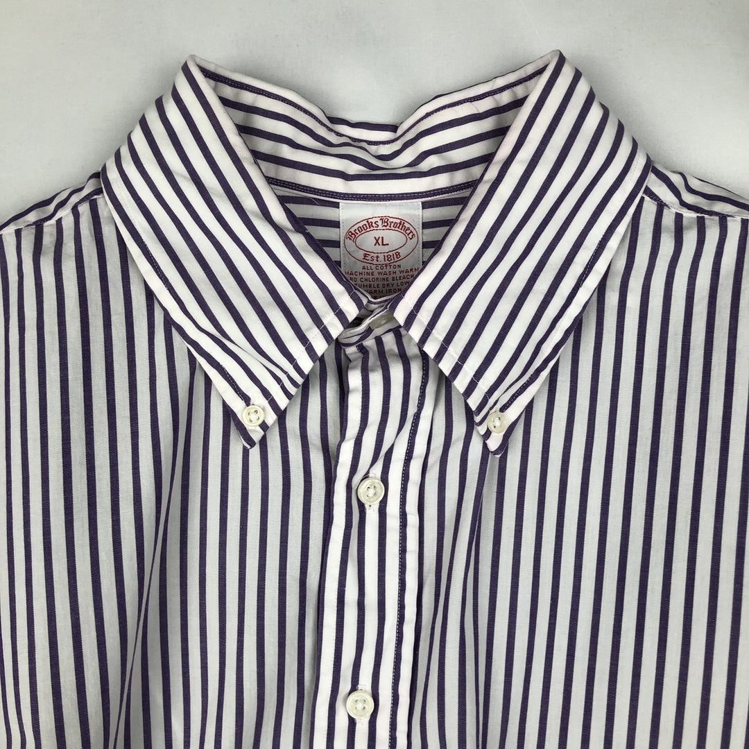 80s-90'S Brooks Brother Est.1818 Short-Sleeve Button-Down Striped Shirt, Made in USA, Men's XL (approx.) Vintage cotton purple type Vintage Second Hand