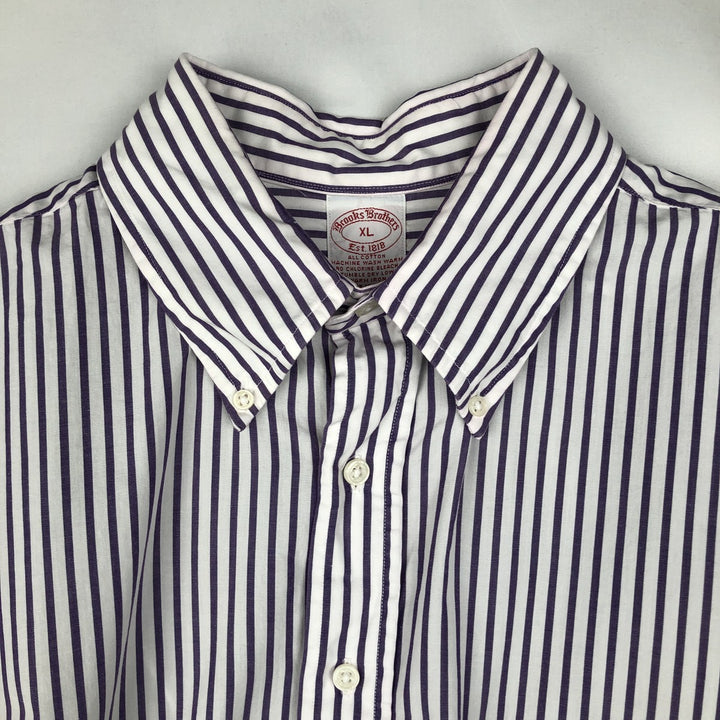 80s-90'S Brooks Brother Est.1818 Short-Sleeve Button-Down Striped Shirt, Made in USA, Men's XL (approx.) Vintage cotton purple type Vintage Second Hand