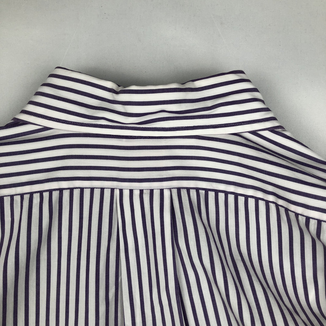 80s-90'S Brooks Brother Est.1818 Short-Sleeve Button-Down Striped Shirt, Made in USA, Men's XL (approx.) Vintage cotton purple type Vintage Second Hand