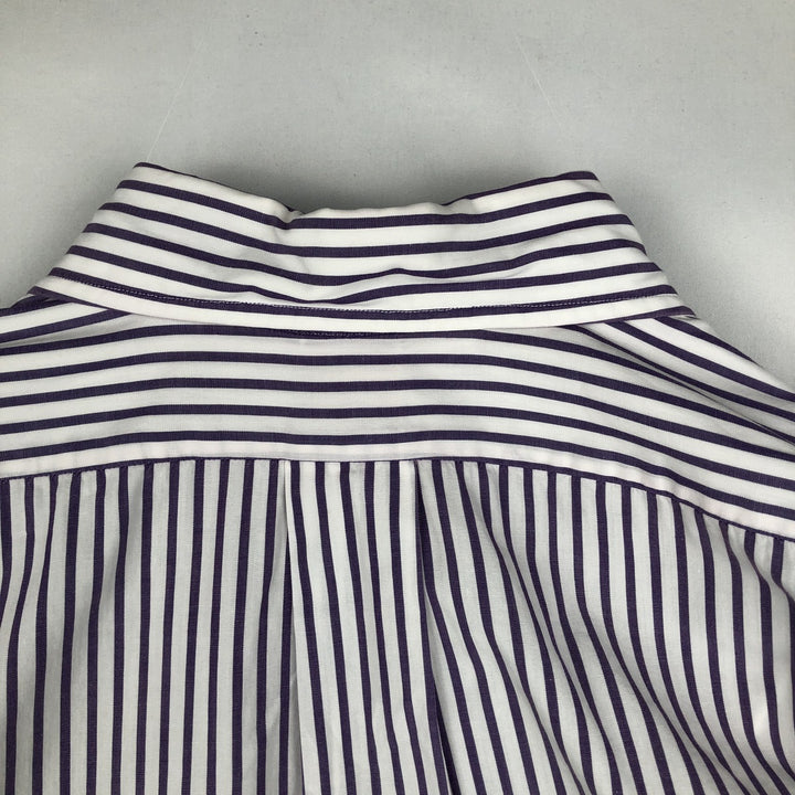 80s-90'S Brooks Brother Est.1818 Short-Sleeve Button-Down Striped Shirt, Made in USA, Men's XL (approx.) Vintage cotton purple type Vintage Second Hand