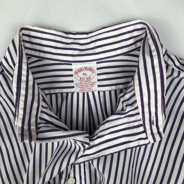 80s-90'S Brooks Brother Est.1818 Short-Sleeve Button-Down Striped Shirt, Made in USA, Men's XL (approx.) Vintage cotton purple type Vintage Second Hand