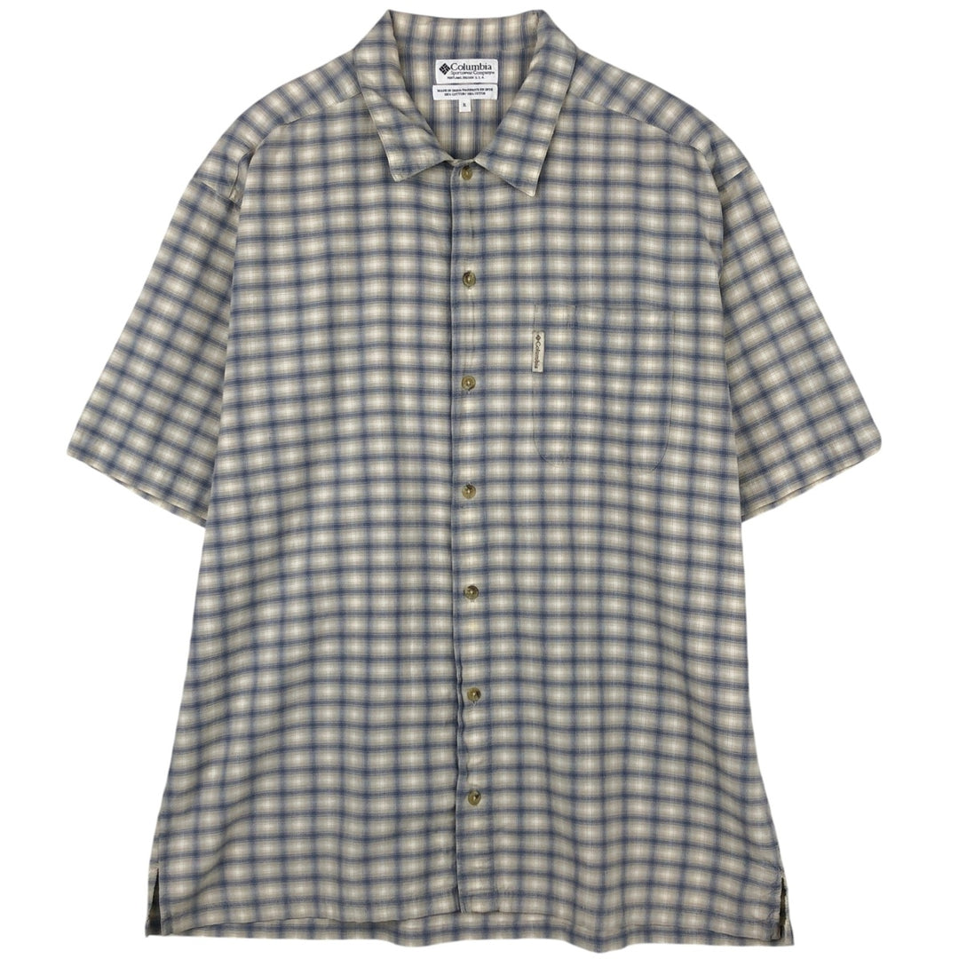 2000'S Columbia Short Sleeve Cotton Check Box Shirt, Men's XL cotton ivory Vintage Second Hand