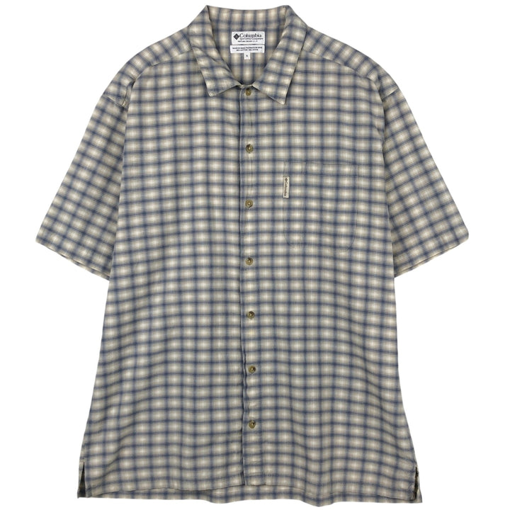 2000'S Columbia Short Sleeve Cotton Check Box Shirt, Men's XL cotton ivory Vintage Second Hand