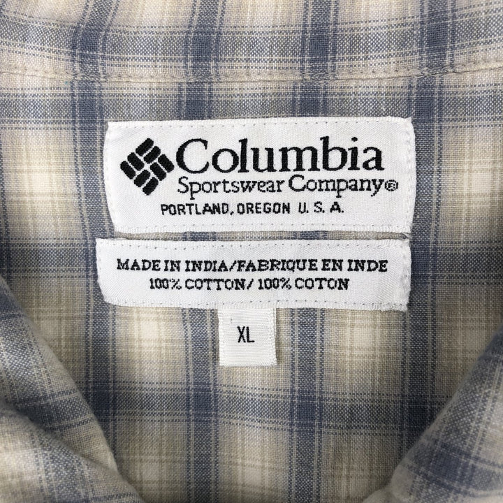 2000'S Columbia Short Sleeve Cotton Check Box Shirt, Men's XL cotton ivory Vintage Second Hand