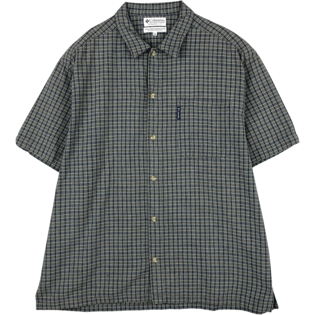 90'S Columbia Short-Sleeve Cotton Check Shirt, Boxy Shirt, Men's Size XL (Equivalent), Vintage cotton navy blue type Vintage Second Hand