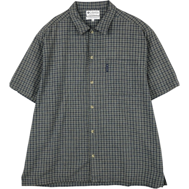 90'S Columbia Short-Sleeve Cotton Check Shirt, Boxy Shirt, Men's Size XL (Equivalent), Vintage cotton navy blue type Vintage Second Hand