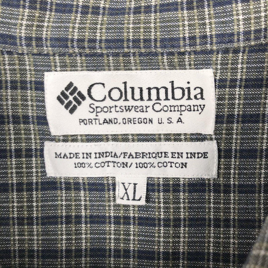90'S Columbia Short-Sleeve Cotton Check Shirt, Boxy Shirt, Men's Size XL (Equivalent), Vintage cotton navy blue type Vintage Second Hand