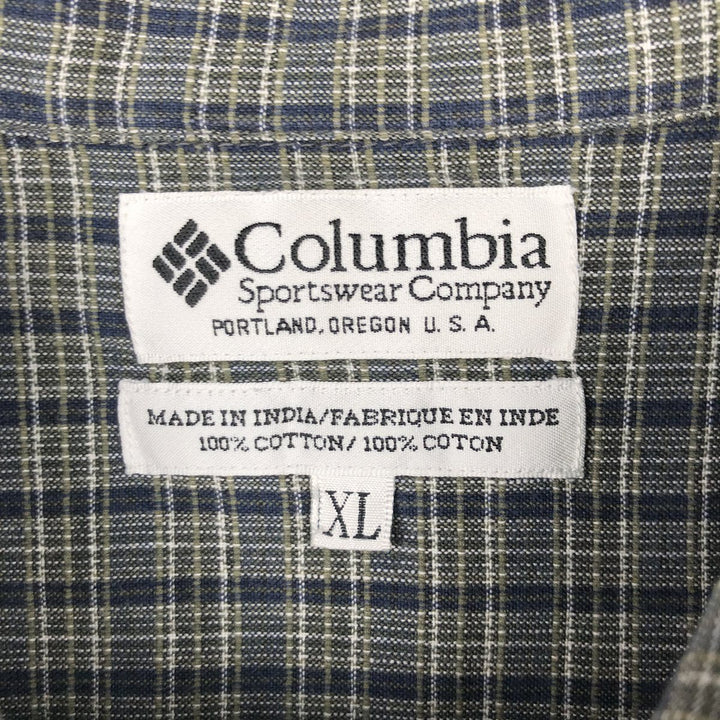 90'S Columbia Short-Sleeve Cotton Check Shirt, Boxy Shirt, Men's Size XL (Equivalent), Vintage cotton navy blue type Vintage Second Hand