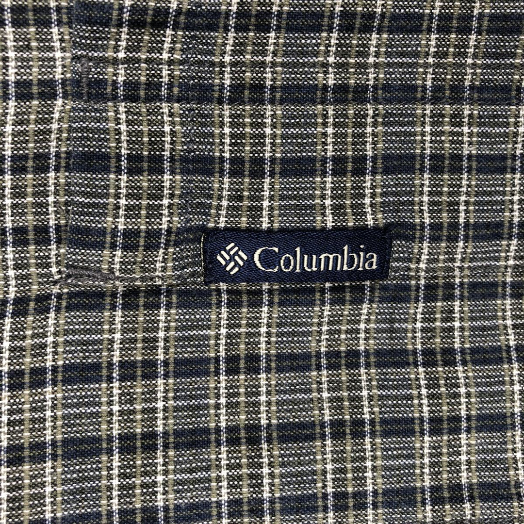 90'S Columbia Short-Sleeve Cotton Check Shirt, Boxy Shirt, Men's Size XL (Equivalent), Vintage cotton navy blue type Vintage Second Hand