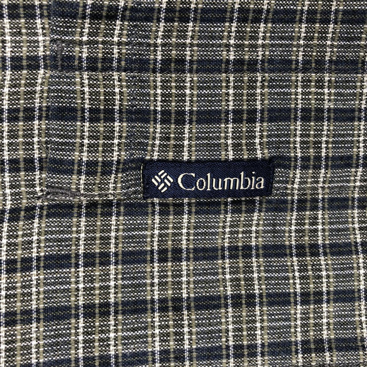 90'S Columbia Short-Sleeve Cotton Check Shirt, Boxy Shirt, Men's Size XL (Equivalent), Vintage cotton navy blue type Vintage Second Hand