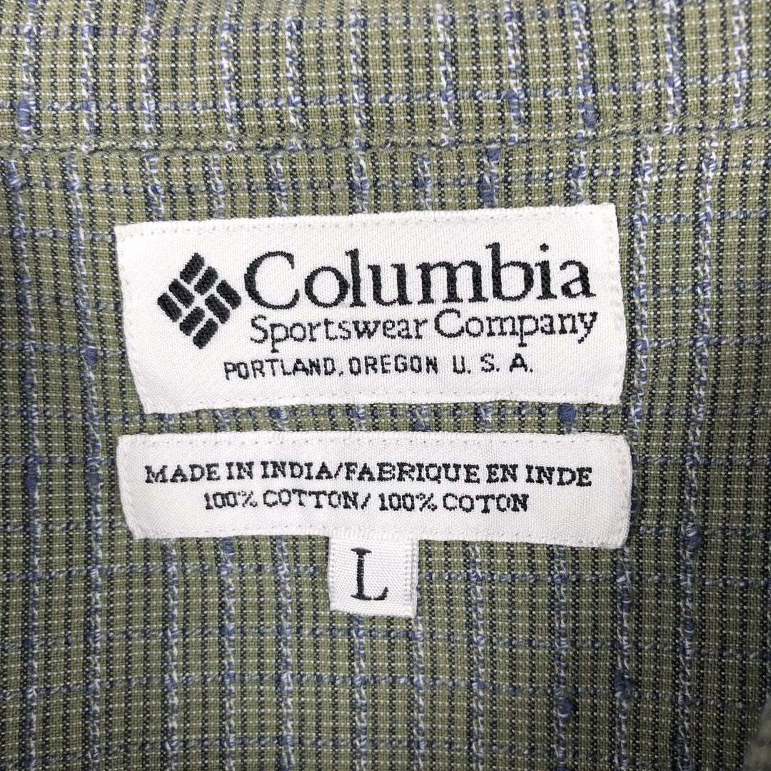 2000'S Columbia Short Sleeve Cotton Check Box Shirt, Men's Size L cotton green type Vintage Second Hand