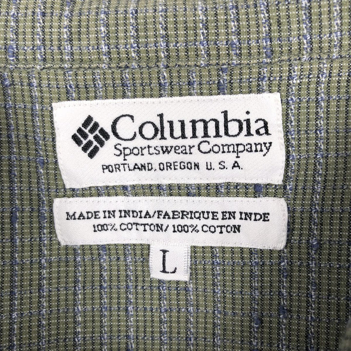 2000'S Columbia Short Sleeve Cotton Check Box Shirt, Men's Size L cotton green type Vintage Second Hand