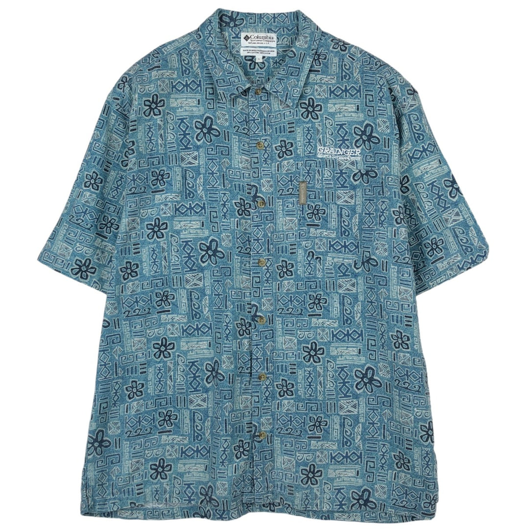 2000'S Columbia all-over floral print short-sleeved cotton shirt, boxy fit, men's size L (approx.) cotton Blue type light blue Vintage Second Hand