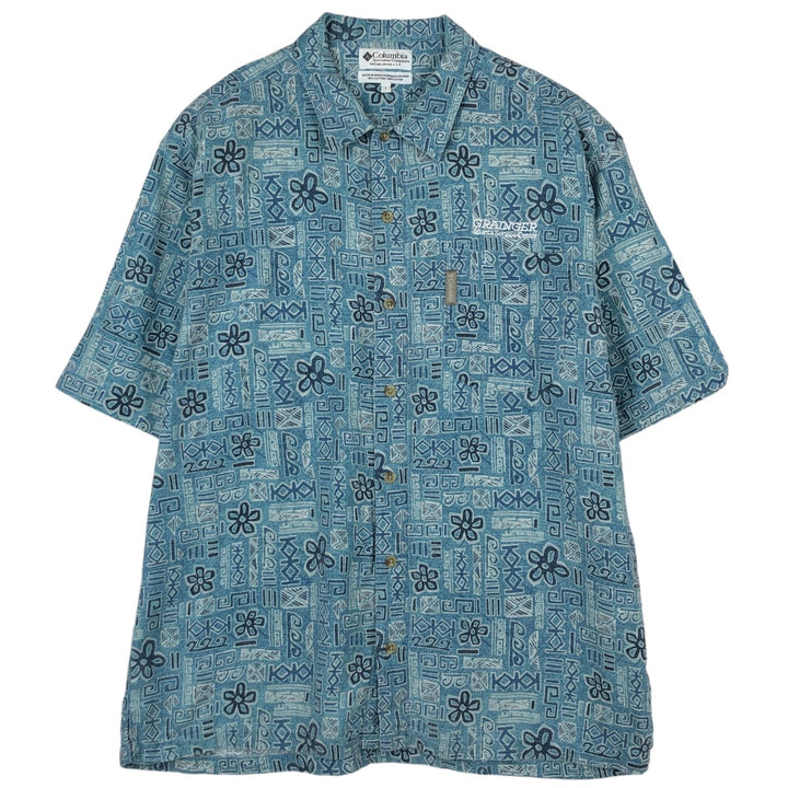 2000'S Columbia all-over floral print short-sleeved cotton shirt, boxy fit, men's size L (approx.) cotton Blue type light blue Vintage Second Hand