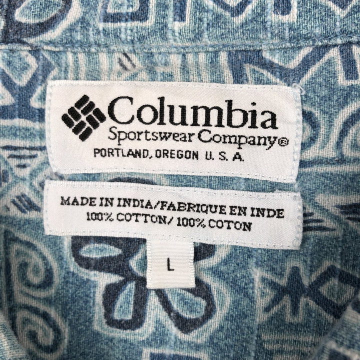 2000'S Columbia all-over floral print short-sleeved cotton shirt, boxy fit, men's size L (approx.) cotton Blue type light blue Vintage Second Hand