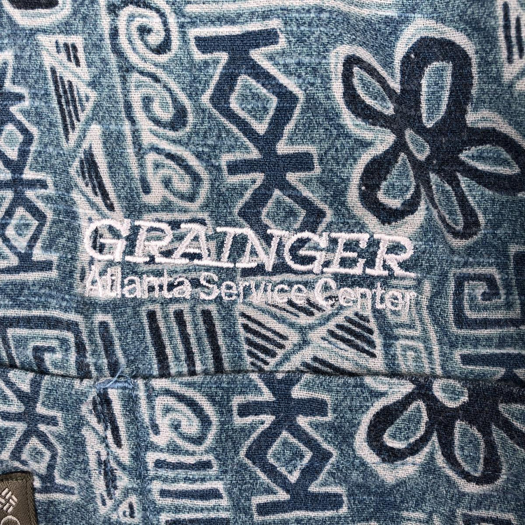 2000'S Columbia all-over floral print short-sleeved cotton shirt, boxy fit, men's size L (approx.) cotton Blue type light blue Vintage Second Hand