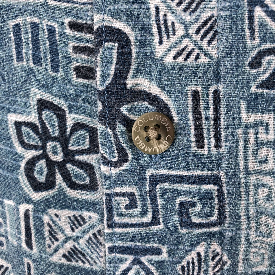 2000'S Columbia all-over floral print short-sleeved cotton shirt, boxy fit, men's size L (approx.) cotton Blue type light blue Vintage Second Hand