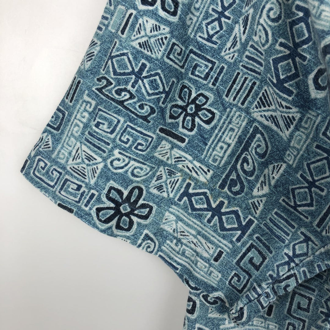 2000'S Columbia all-over floral print short-sleeved cotton shirt, boxy fit, men's size L (approx.) cotton Blue type light blue Vintage Second Hand