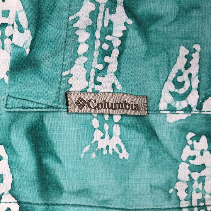 2000'S Columbia Fish Print Box Shirt, Short Sleeve, Open Collar, Cotton Shirt, Men's Size L (approx.) cotton Emerald green Vintage Second Hand