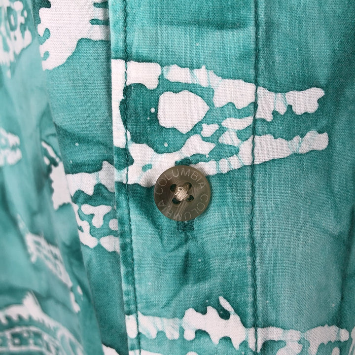 2000'S Columbia Fish Print Box Shirt, Short Sleeve, Open Collar, Cotton Shirt, Men's Size L (approx.) cotton Emerald green Vintage Second Hand